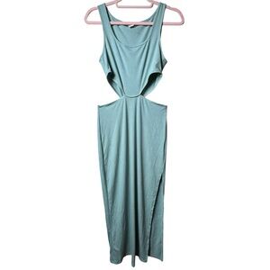 Green‎ Ribbed Sleeveless Cutout Bodycon Maxi Dress - Size M